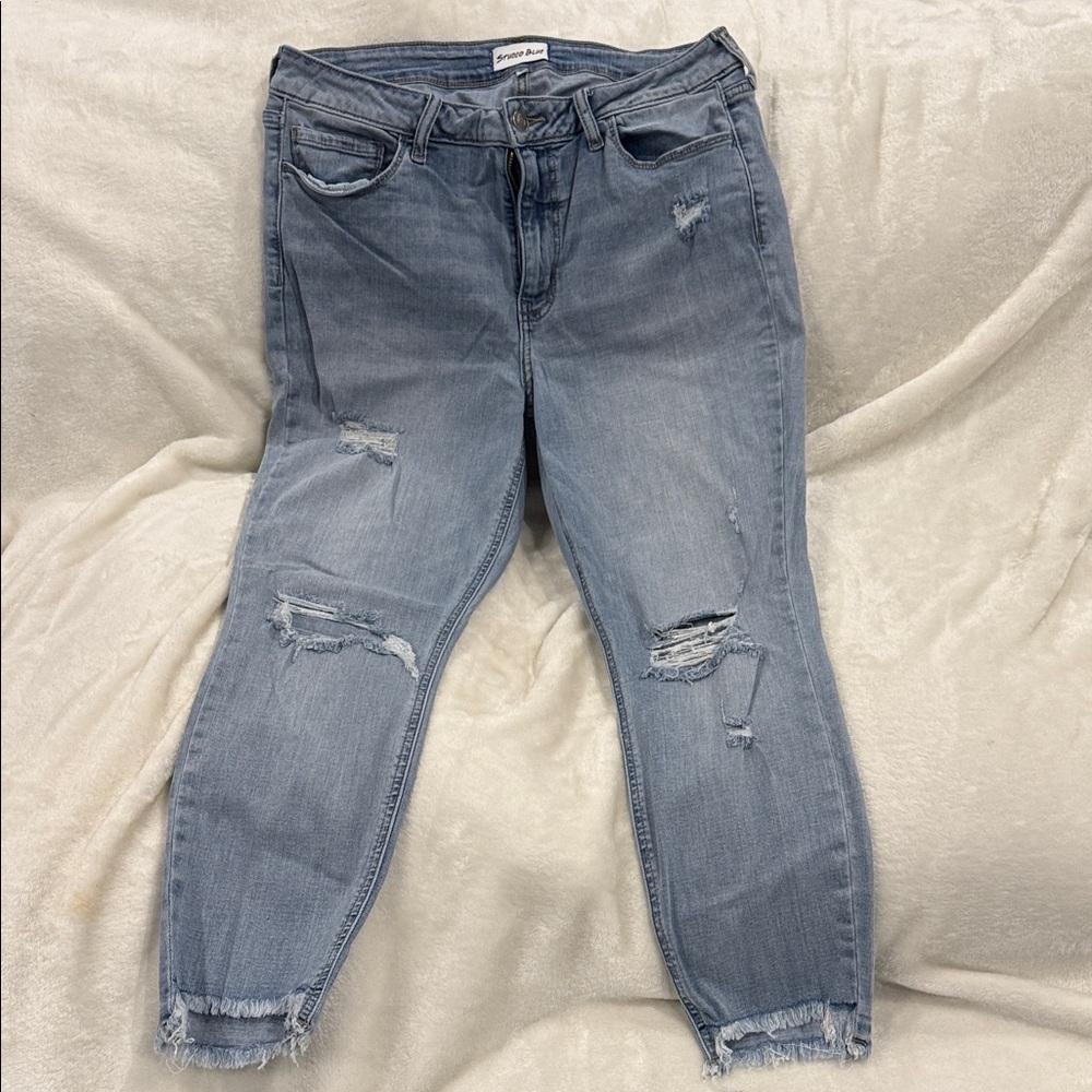 Studio Light Blue Distressed Ankle Jeans